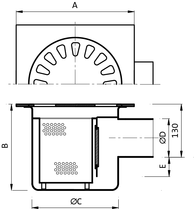 chiusino 250x250 scarico orizzontale laterale sul corpo Ø76 Ø80 P 030L2 tech