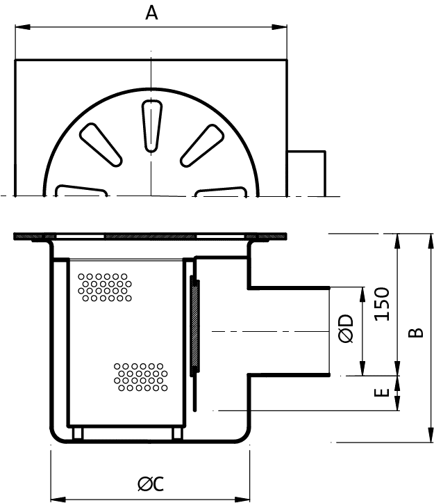 chiusino 300x300 scarico orizzontale sul corpo Ø101 6 Ø110 P 006L2 tech