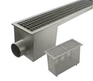 Canal avec grille à sortie latérale en acier inoxydable