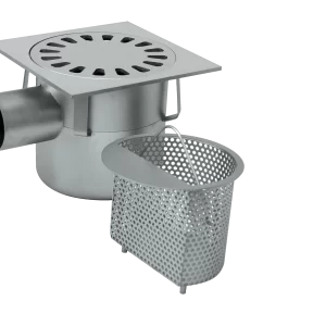 Siphon 250×250 mm avec sortie latérale sur le corps ø 76/80 mm