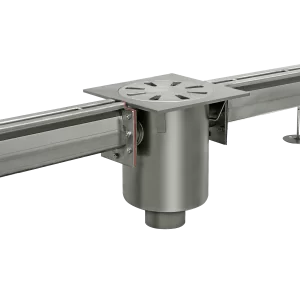 Double plug-in gully cover with vertical outlet and slotted channel