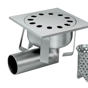 Siphon de trou d'homme 150×150 mm avec sortie latérale ø 50 mm