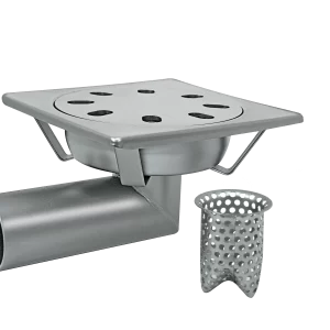 Siphon de trou d'homme 200×200 mm avec sortie latérale ø 63,5 mm