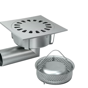 Siphon de trou d'homme 250×250 mm avec sortie latérale ø 76/80 mm