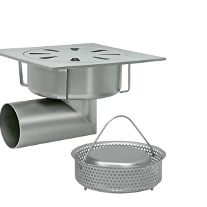Siphon 300×300 mm avec sortie latérale ø 101,6/110 mm