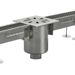 Siphon de trou d'homme à double extrémité avec sortie verticale et caniveau a grille
