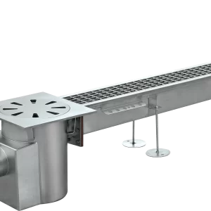 Siphon de trou d'homme monobloc avec sortie horizontale et caniveau a grille