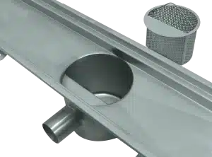 Bassin de drainage avec grille à sortie latérale en acier inoxydable