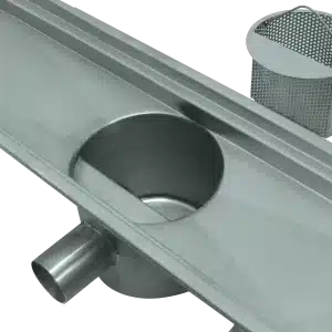 Drainage basin with stainless steel grill side outlet