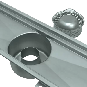 Drainage basin with stainless steel grill vertical outlet